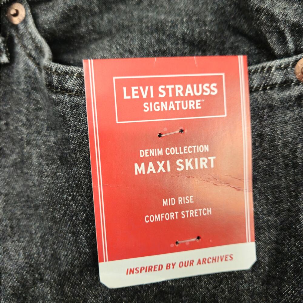 NWT Levi Strauss Signature Denim Maxi Skirt Mid Rise Stretch Charcoal Sz 10 - Picture 7 of 12